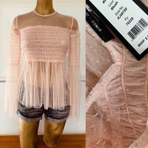ROMEO & JULIET COUTURE $130 NWT Sheer Peasant TOP